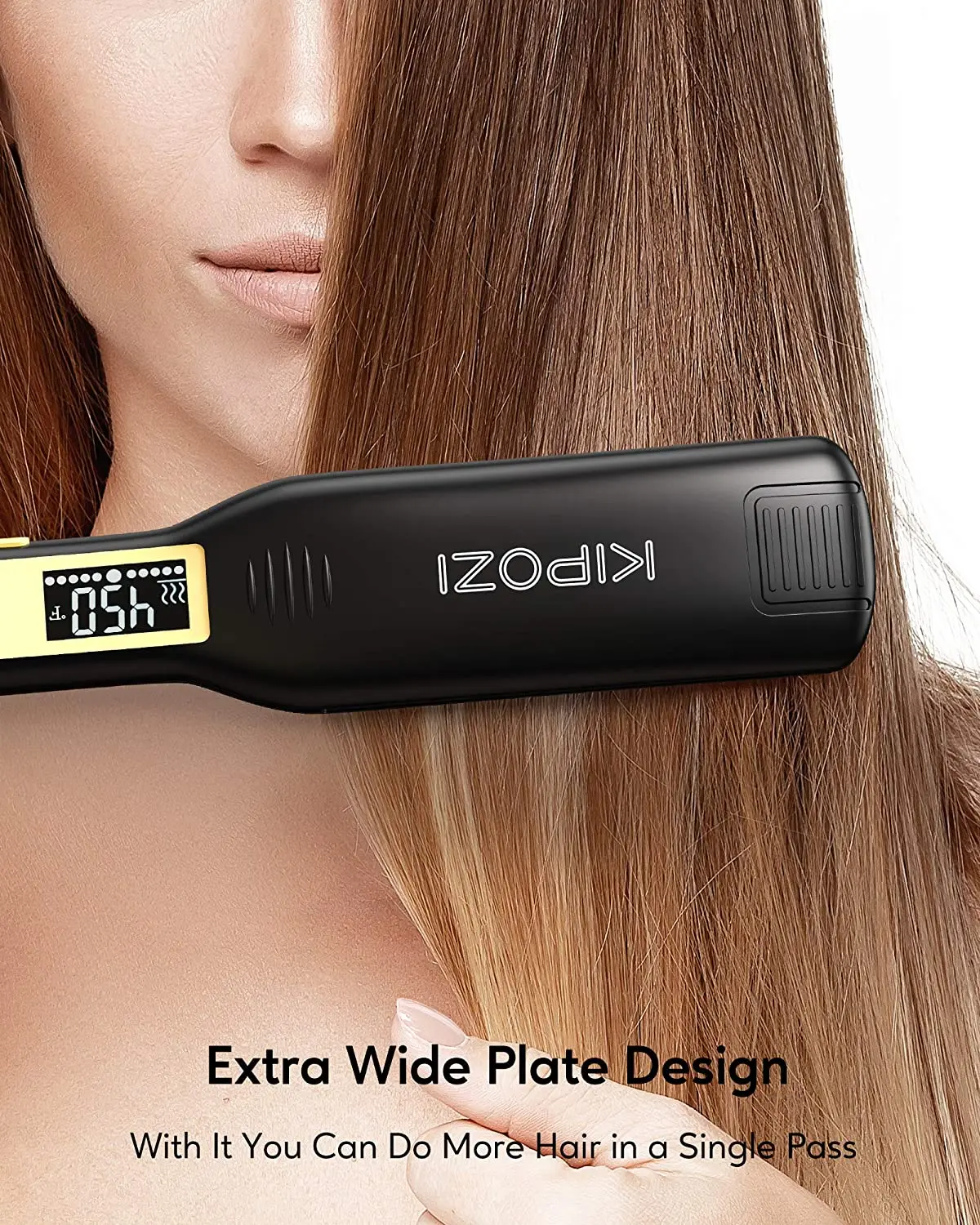 KIPOZI Hair Straightener 139 Titanium Flat Iron 1.75 Inch Wide Plate with LCD Display, Adjustable Temperature and Dual Voltage 6