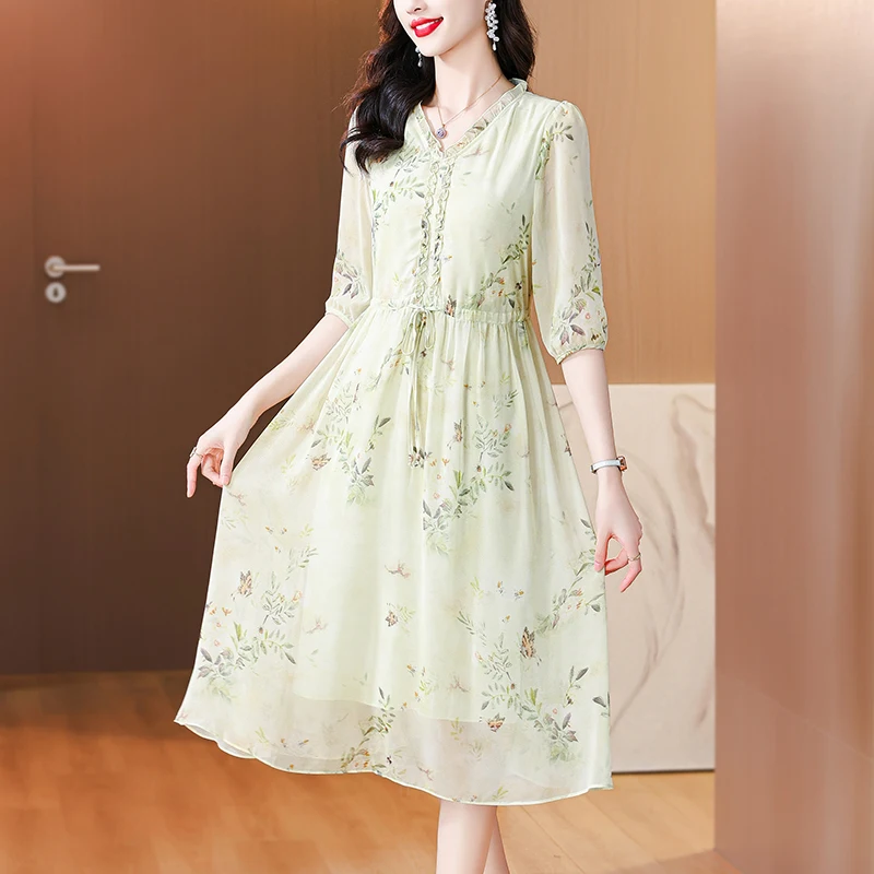 

2024 Spring Floral Silk Beach Maxi Sundress Women Boho Fashion Casual Light Dress Summer Korean Elegant Luxury Festival Vestidos