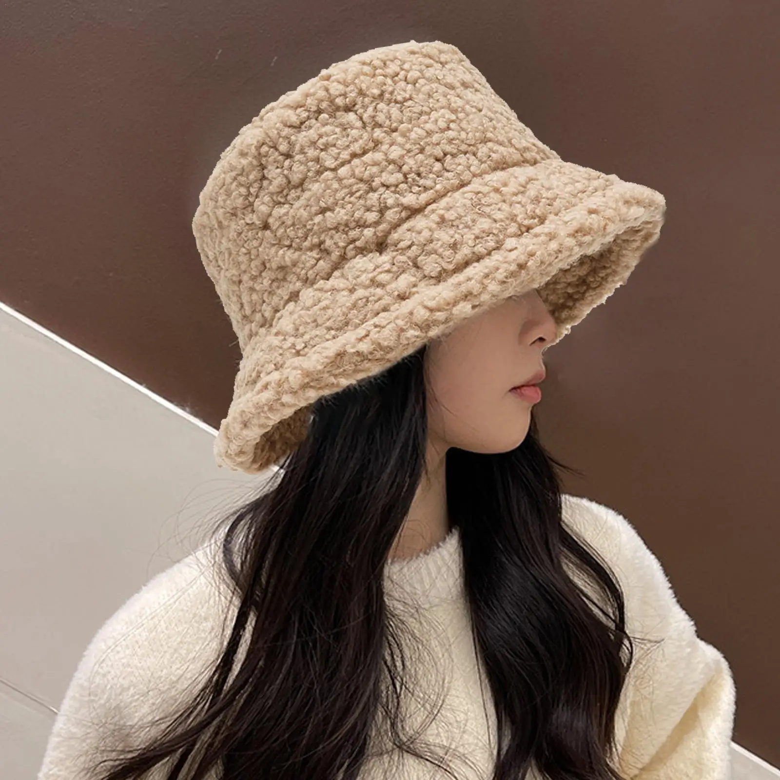 

Winter Warm Bucket Hats Lamb Wool Faux Fur Fisherman Caps Women Thicken Plush Hats Winter Warm Velvet Hats For Women