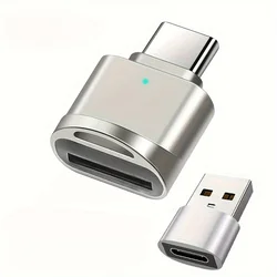2 - Pack Zinc Alloy Type C TF SD Card Reader with USB C to USB Adapter (WHITE)