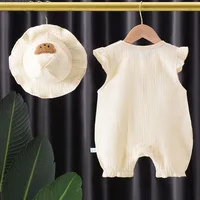 2Pcs Baby Summer Jumpsuits Hat Set Bear Muslin Newborn Romper for Boys Girls Clothes Toddler Onesie Infant Outfit Clothing 3