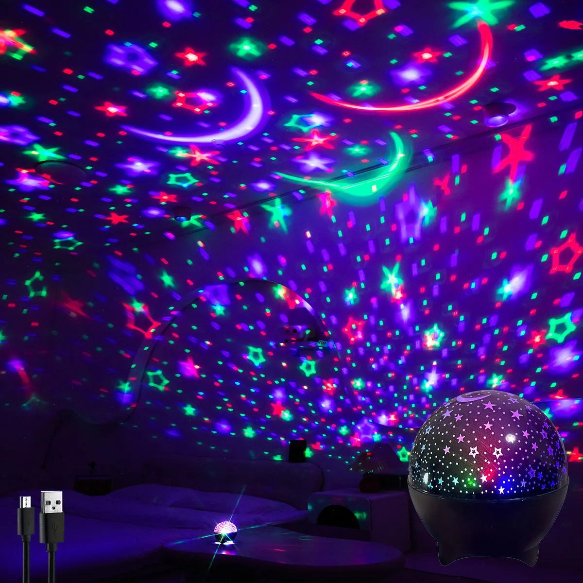 RGB 야간 조명 LED 프로젝터 라이트 별이 빛나는 달 은하계 프로젝션 램프 5V USB 어린이 선물 크리스마스 선물 방 장식