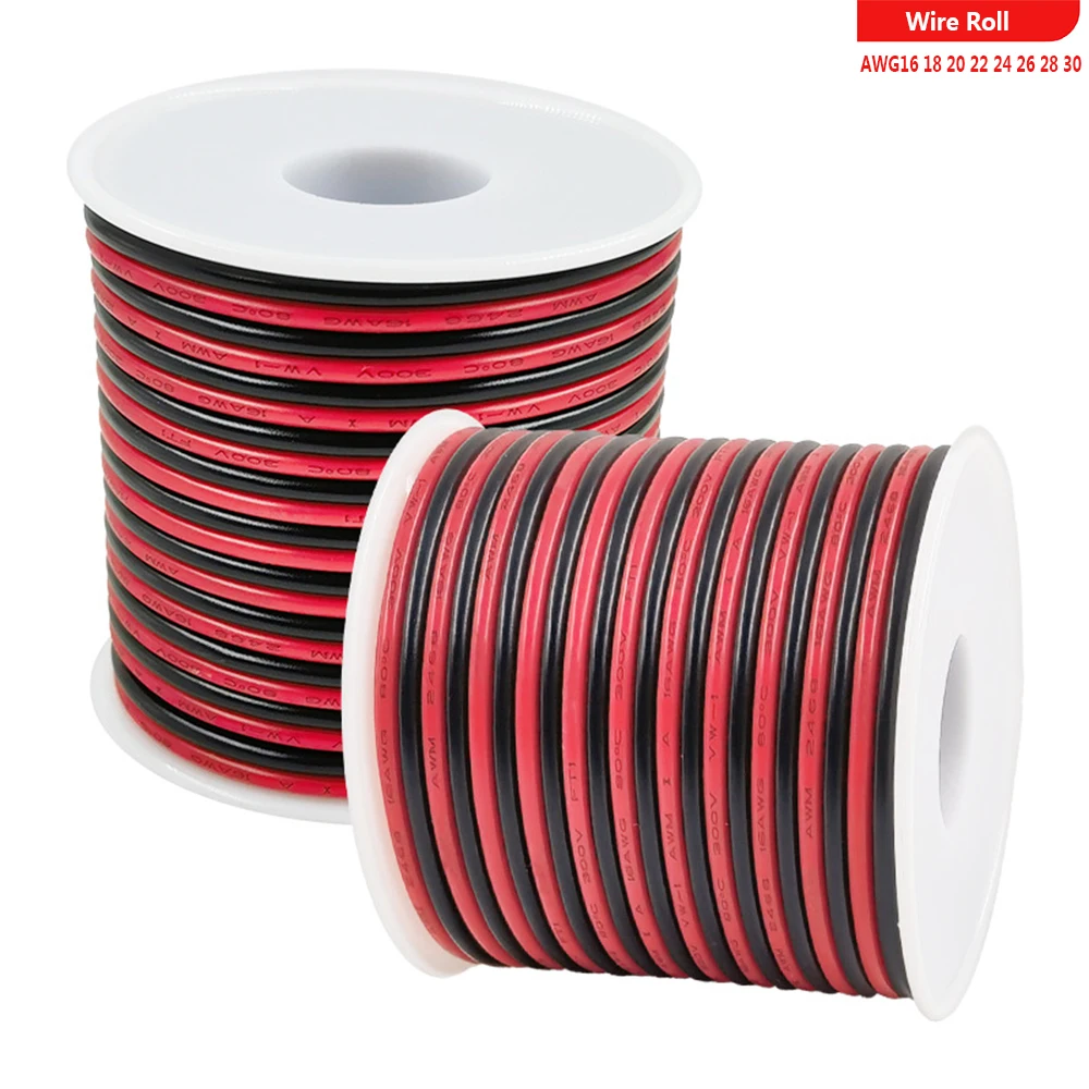 Cavo Elettrico 2 Fili Rosso/nero 22 AWG, 15 Metri, In Rame Stagnato Per Strisce LED E Progetti Fai Da Te, 300V 80°C