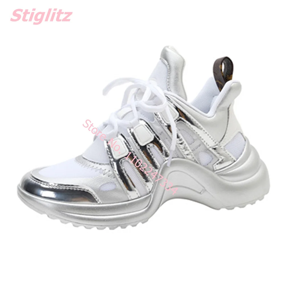 Women Platform Arched Sneakers Archlight Height Increasing Breathable Air  Mesh Lace-Up Mixed Color Woman Running Vulcanize Shoes