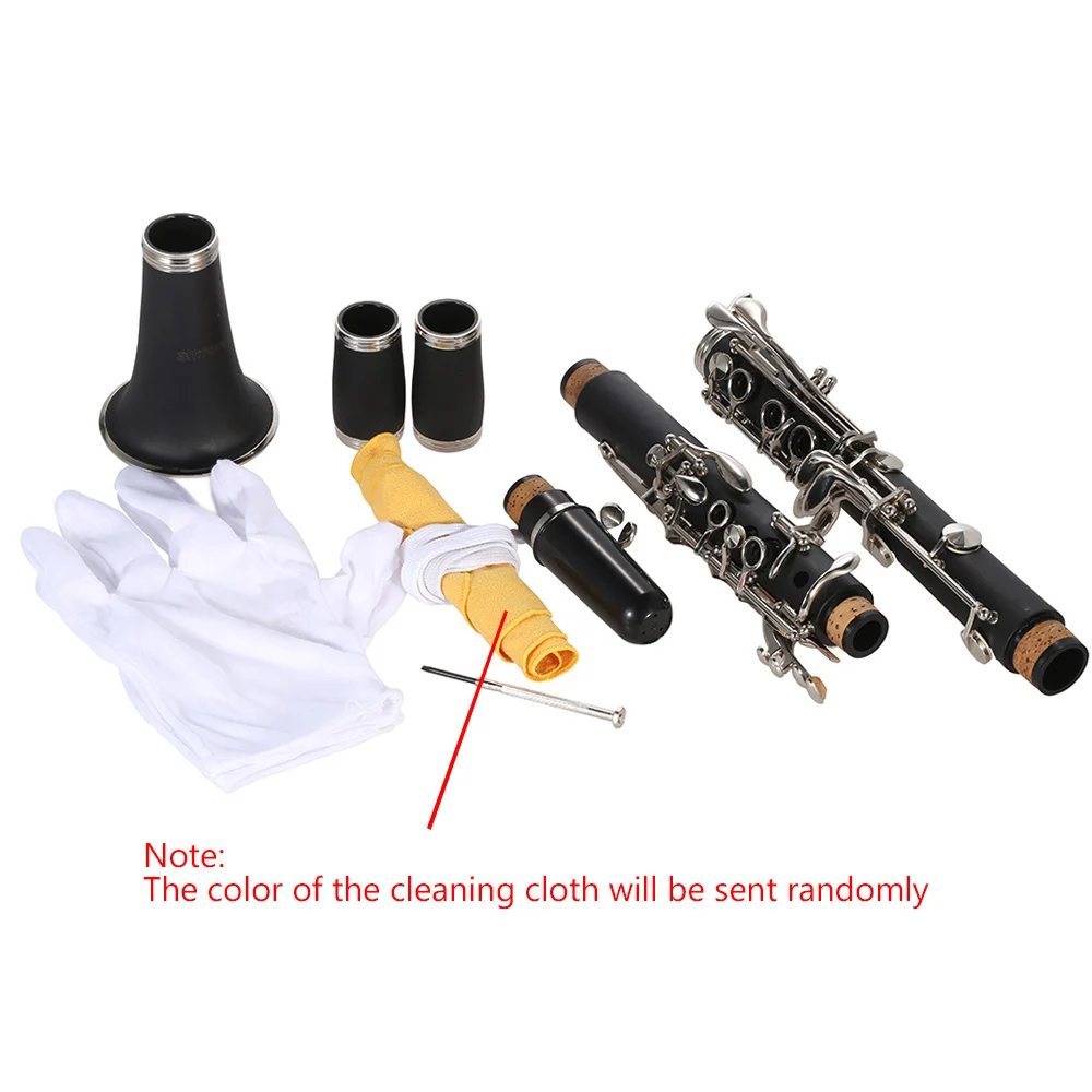 ABS Clarinet Bb Cupronickel Plated Nickel 17 Key with Cleaning Cloth Gloves Screwdriver Woodwind Instrument Gift for Beginner
