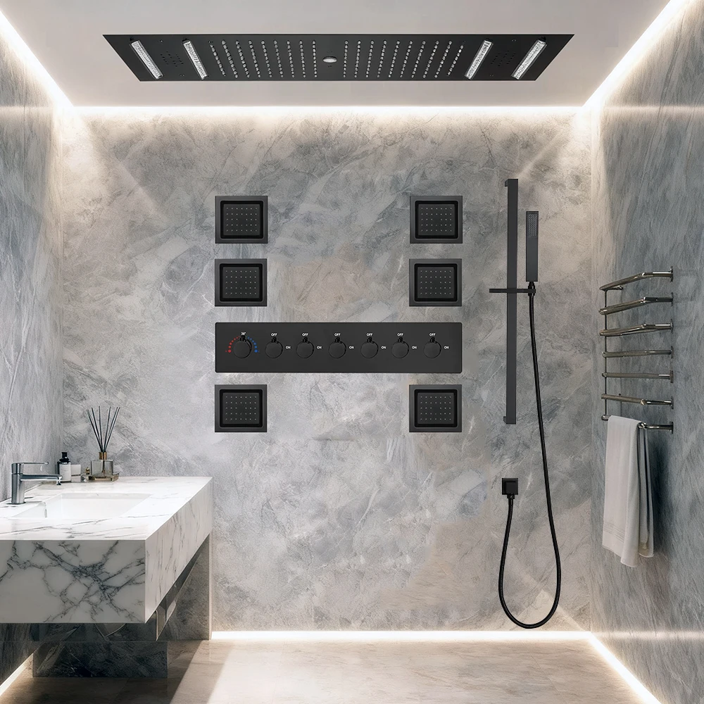 ชุดฝักบัวอาบน้ำคู่ M Boenn ขนาด 35*12 นิ้ว สำหรับพื้นที่ส่วนตัว หัวฝักบัวแบบเรนชาวเวอร์ พร้อมระบบควบคุมอุณหภูมิอัจฉริยะและตัวเปลี่ยนทิศทางน้ำ 1