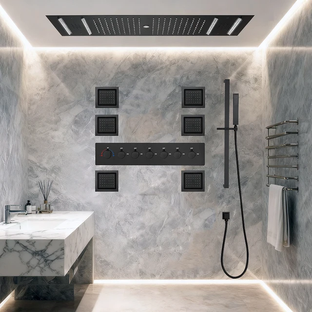 ชุดฝักบัวอาบน้ำคู่ M Boenn ขนาด 35*12 นิ้ว สำหรับพื้นที่ส่วนตัว หัวฝักบัวแบบเรนชาวเวอร์ พร้อมระบบควบคุมอุณหภูมิอัจฉริยะและตัวเปลี่ยนทิศทางน้ำ 1