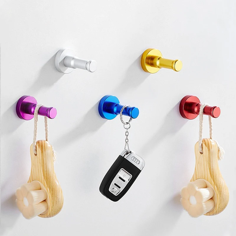 

Colorful Nail Free Wall Mounted Wardrobe Towel Hook Bathroom Kitchen Coat Hook Space Aluminum Key Hook Living Room Decoration