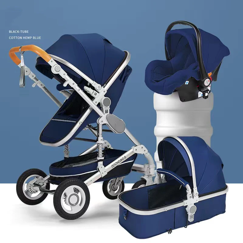 baby stroller 3 in 1 with car seat,Luxury Multifunctional BABY carriage,blue Folding baby stroller,High Landscape newborn car