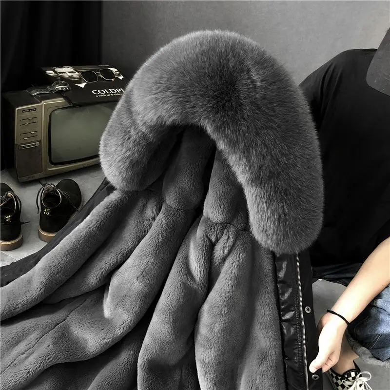 Long Coat Winter Women Middle Length Removable Faux Fur Coat Woman Winter 2023 False Mink Velvet Korean Autumn Clothes Women Rex