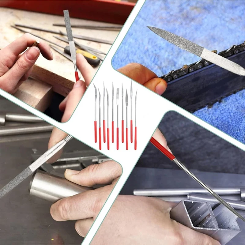 10 Pcs Diamond Needle File Set - 2mmx100mm Professional Multi-Shape