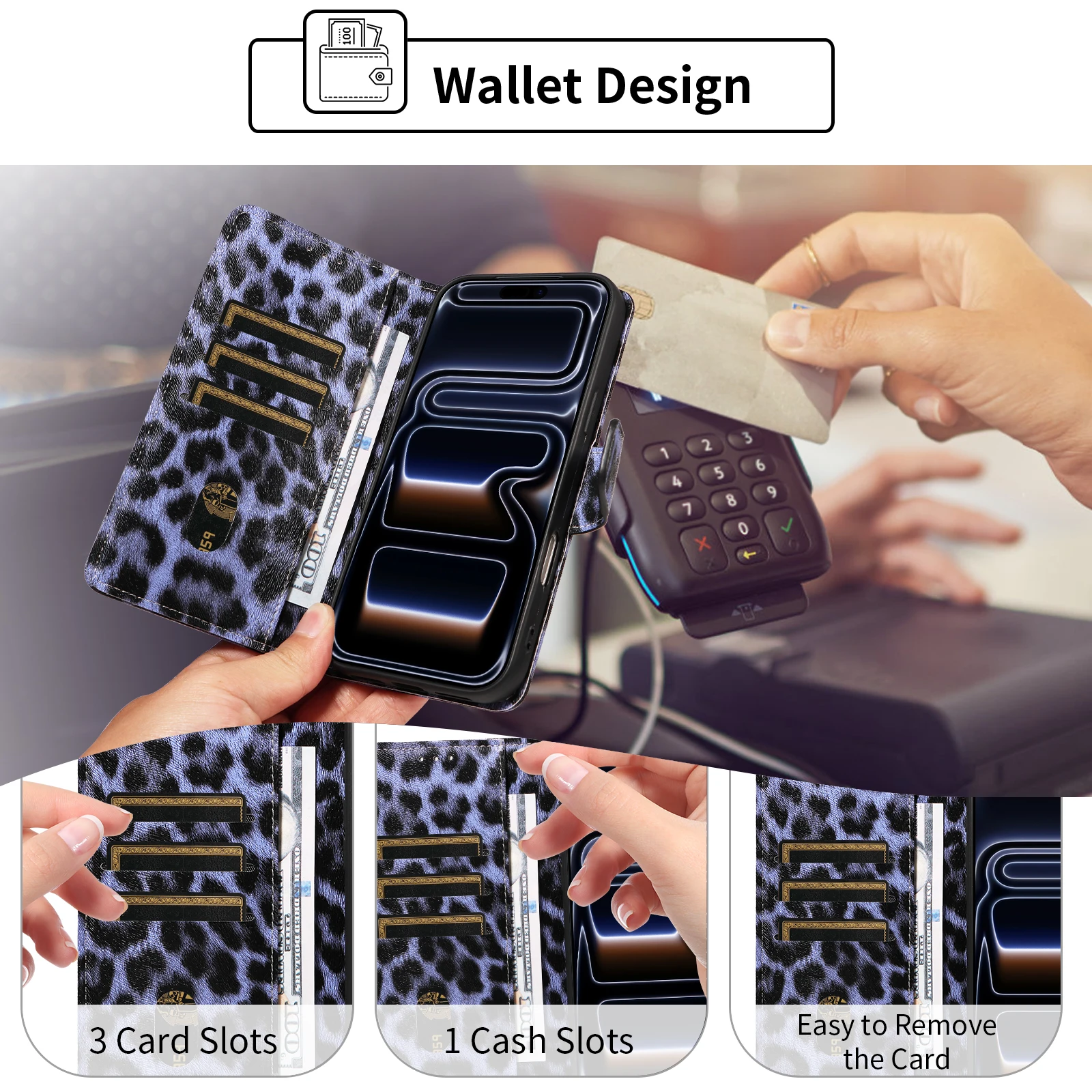 Leopard Print Magnetic Stand PU Leather Phone Case - Anti-Drop Protection Cover