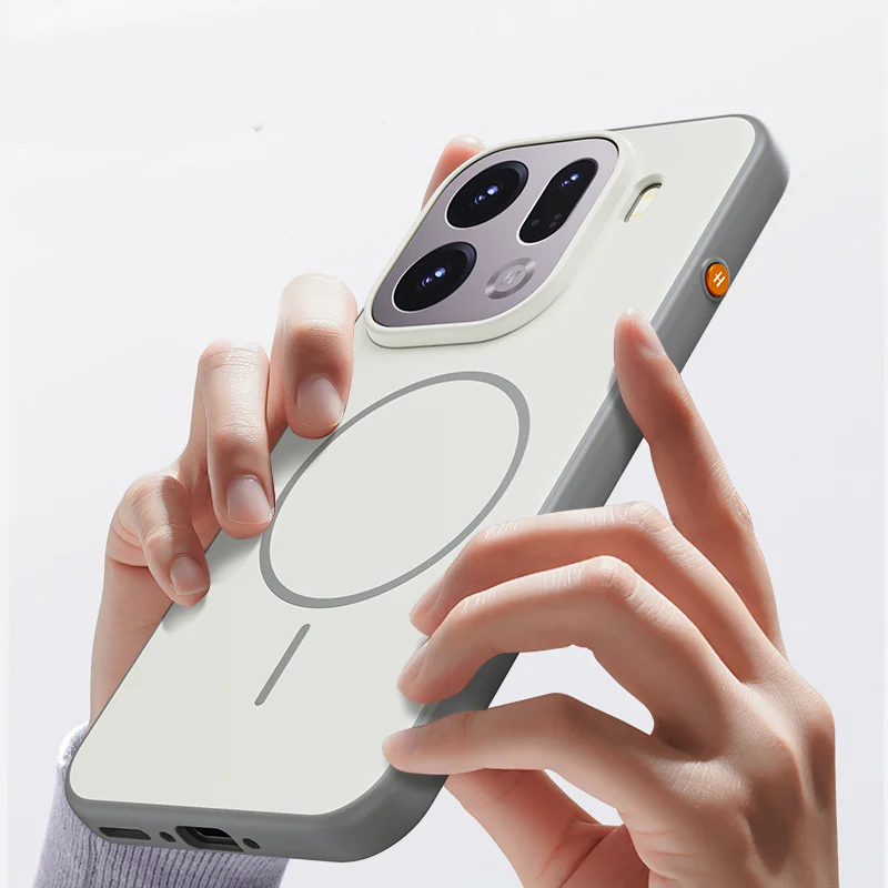 Magnetic Double Color Matte Phone Case with Metal Button and Skin Feel Back Cover