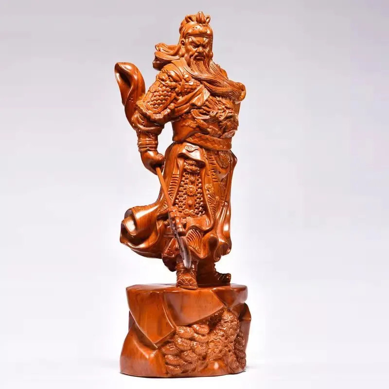 Hand-Carved Rosewood Guan Gong Statue - Chinese God of Wealth & Protection, Feng Shui Warrior Sculpture for Home/Business Blessi
