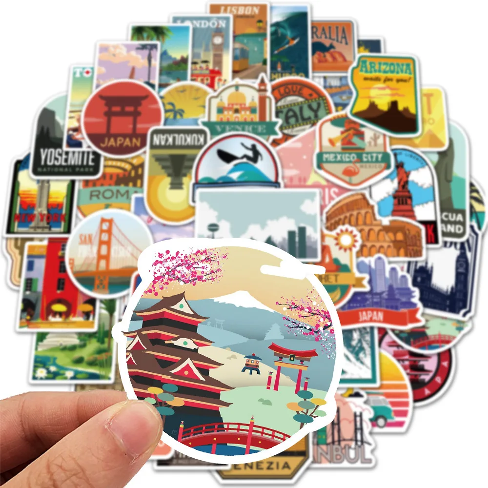 

10/30/50PCS Cartoon World Tourism Scenery Anime Stickers Pack Laptop Phone Motorcycle Car Waterproof Sticker Classic Toy Gift