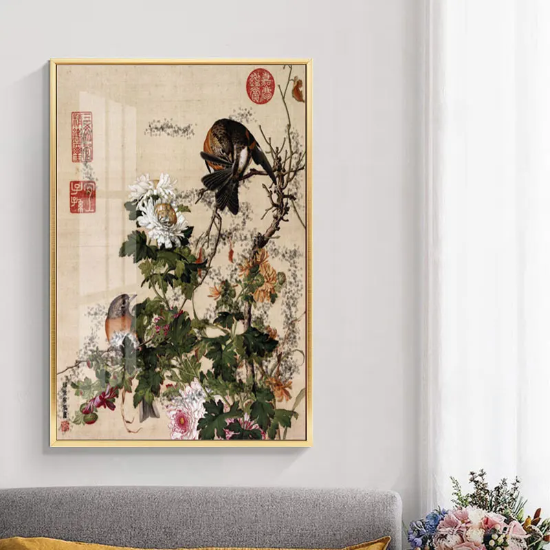 

Vintage Traditional Chinese Painting Canvas Prints Home Decor Flowers Scenery Abstract Art Birds On The Tree By Lang Shi Ning