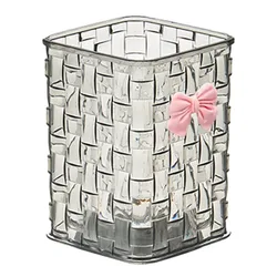 Elegant Clear Makeup Brush Organizer with Bow and Braided Texture for Cosmetic Tools Storage (Clear Gray - Empty Box)