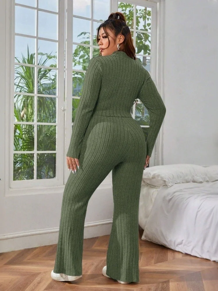 Wmstar Plus Size Women's Two Piece Sets Fashion Autumn and Winter Solid Color Comfortable and Slimming Bodycon Matching Suit