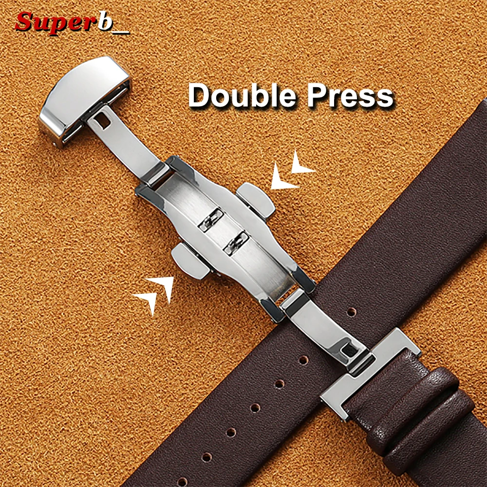 Premium Ultra-Thin Calfskin Leather Watch Band with Butterfly Buckle