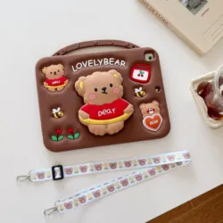 Kawaii 3D Cartoon Bear Silicone Shockproof Kids Tablet Case - 11 - Inch Protective Cover for Redmi pad 2 11in (With lanyard)