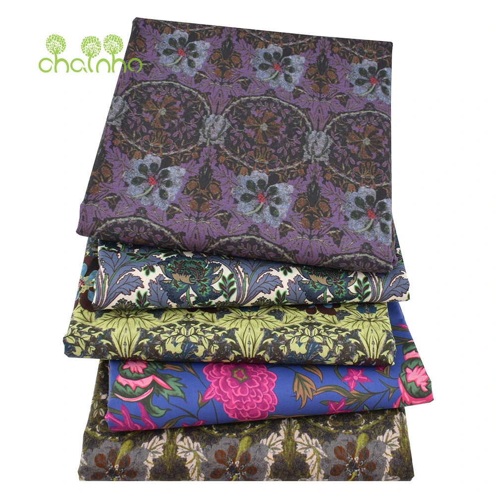 Chainho,Printed Plain Weave Poplin Cotton Fabric,DIY Sewing Quilting MaterialPatchwork Cloth,Floral Series,3 Sizes,PCC158