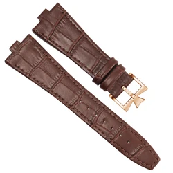 Premium Genuine Leather Watchband with Butterfly Buckle - 25 - 8mm Convex Interface Cowhide Strap - 25 - 8mm (Brown  rose gold B)