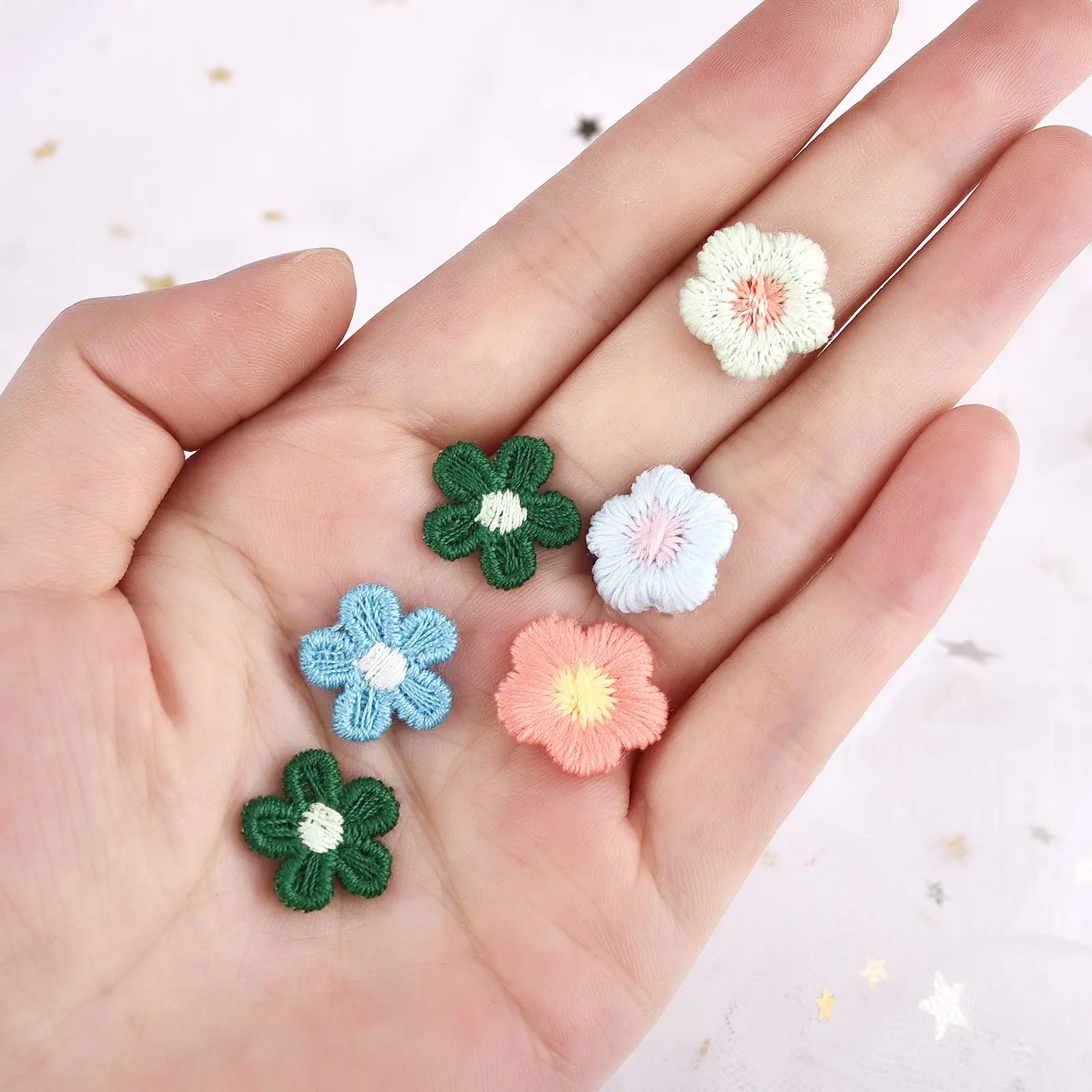DIY 공예품용 혼합 색상 꽃 아플리케 레이스, 바느질 액세서리, 수제 재료, 웨딩 용품, 홈 데코, 50 개