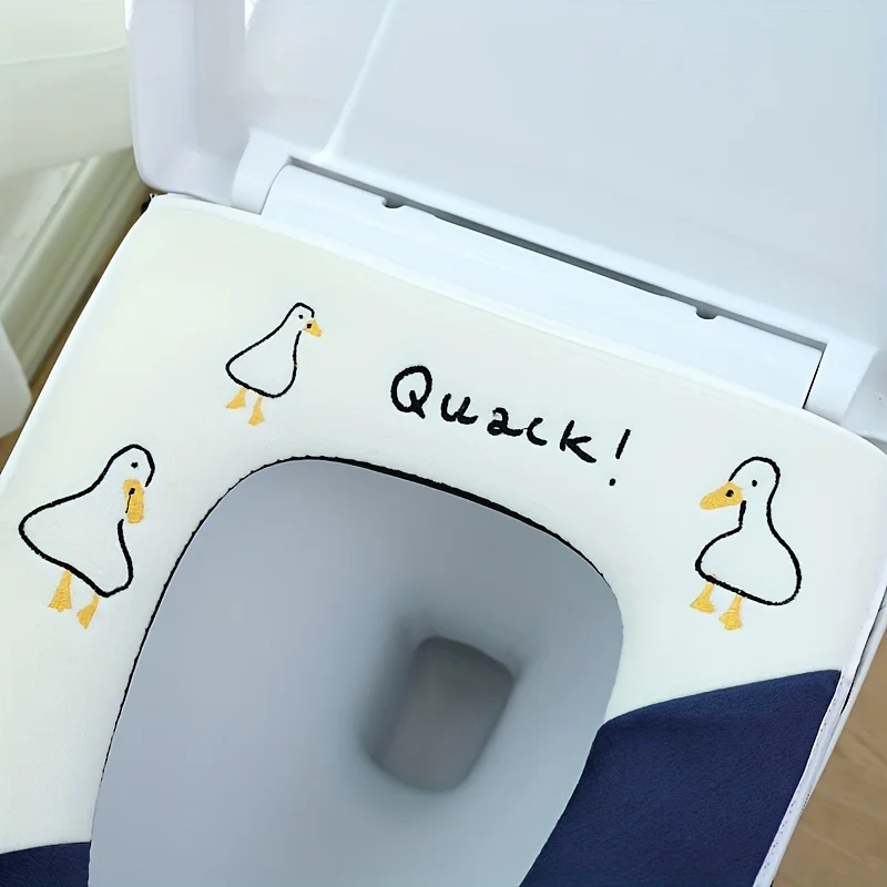 귀여운 자수 화장실 시트 커버 지퍼가 달린 부드러운 따뜻한 세탁 가능한 화장실 매트 커버 패드 쿠션 WC 링 매트 욕실 액세서리