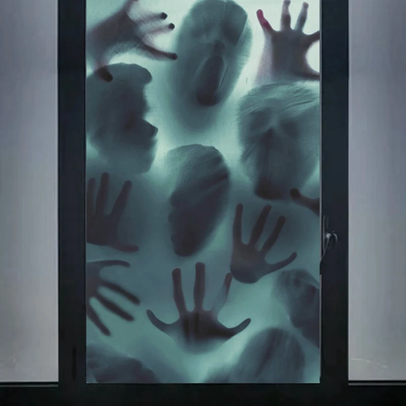 A01F-Halloween Static Stickers Removable Bloody Handprint Ghost Horror Window Sticker Halloween Party Decoration For Home