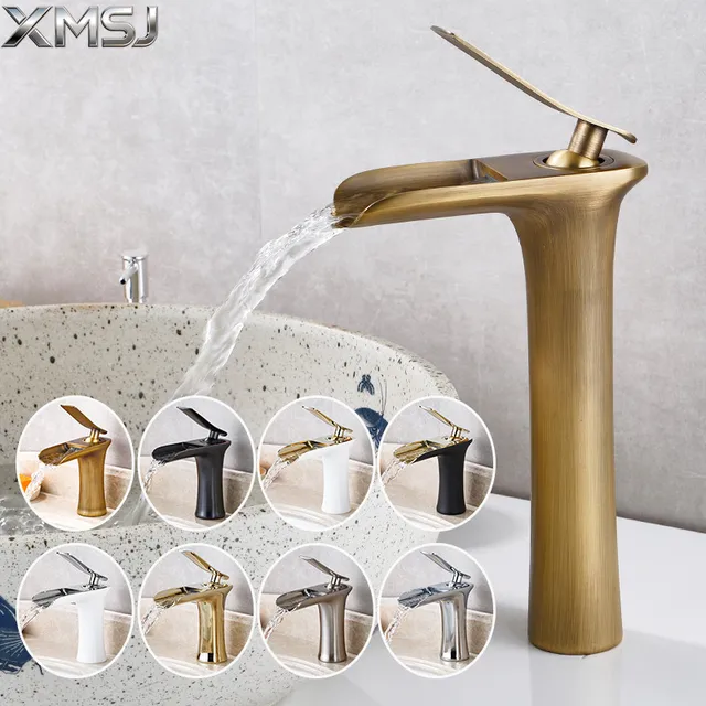 ก๊อกน้ำอ่างล้างหน้าแบบน้ำตกสีดำ ก๊อกน้ำห้องน้ำแบบก้านโยกเดี่ยว ก๊อกผสมอ่างล้างหน้าทรงสูง ก๊อกน้ำอ่างล้างหน้าทองเหลือง ก๊อกน้ำอ่างล้างหน้าสีเงิน 1