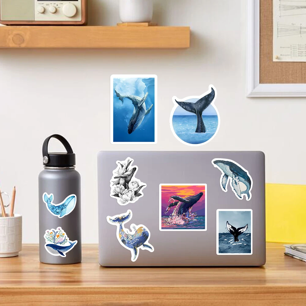 Aesthetic Whale Stickers Watercolor Ocean Art DIY Kids Toys Gift Decorative Decal for Scrapbook Laptop Phone Luggage Waterproof