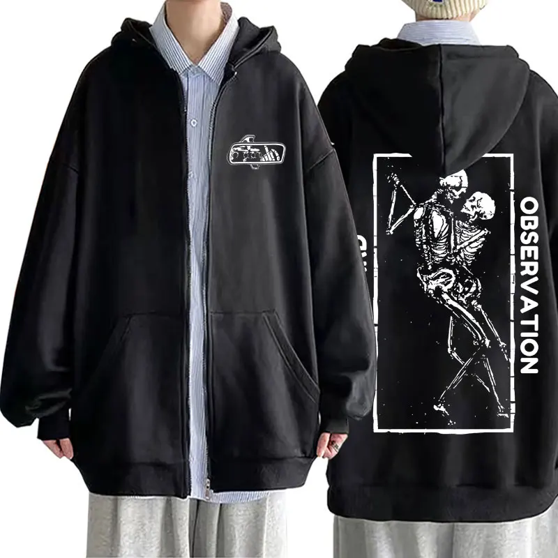 

Forward Observations Group Zipper Hoodie Skeleton Art Aesthetic Graphics Zip Up Jacket Men Casual Oversized Zipper Sweatshirt