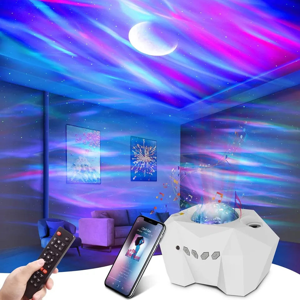 Proyector de estrellas, lámpara de proyección estrellada de galaxia,  altavoz Bluetooth Aurora Iluminación con temporizador y control remoto, luz