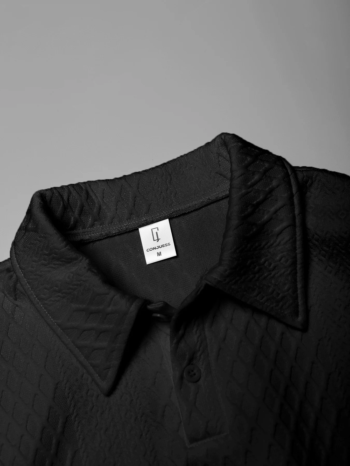 Men's Casual Loungewear, Premium Textured Polo Collar Top & Elastic Waist Tapered Pants - 5