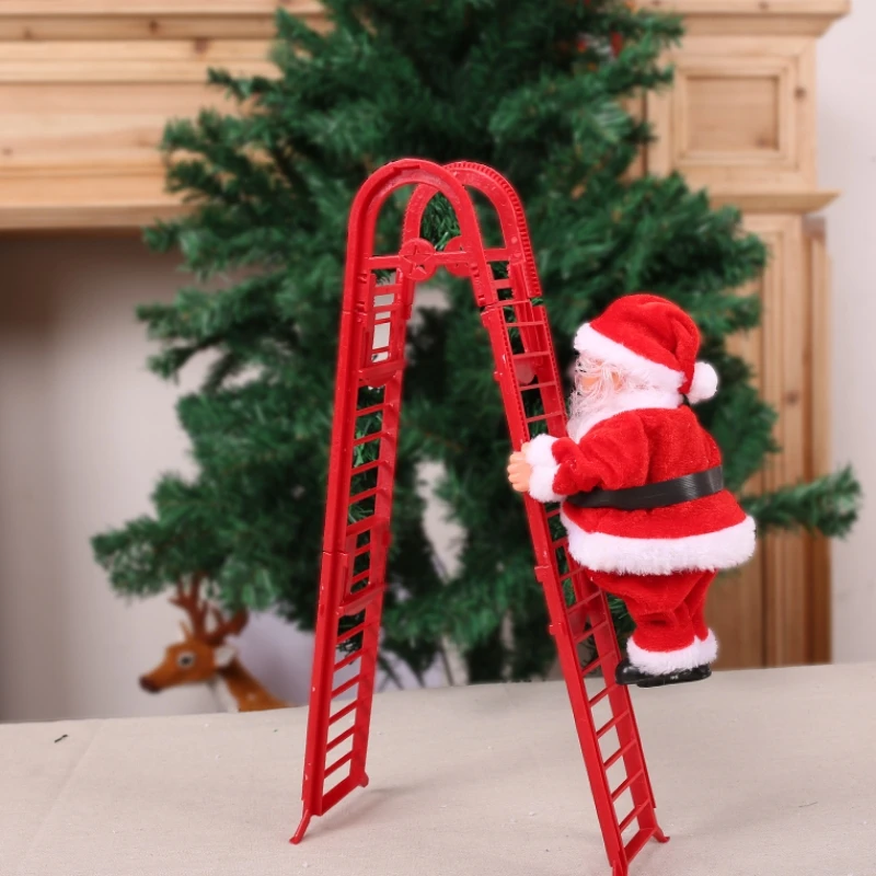 Christmas electric Santa Claus climbing ladder plush doll creative music father Christmas kid toy gift new year decoration