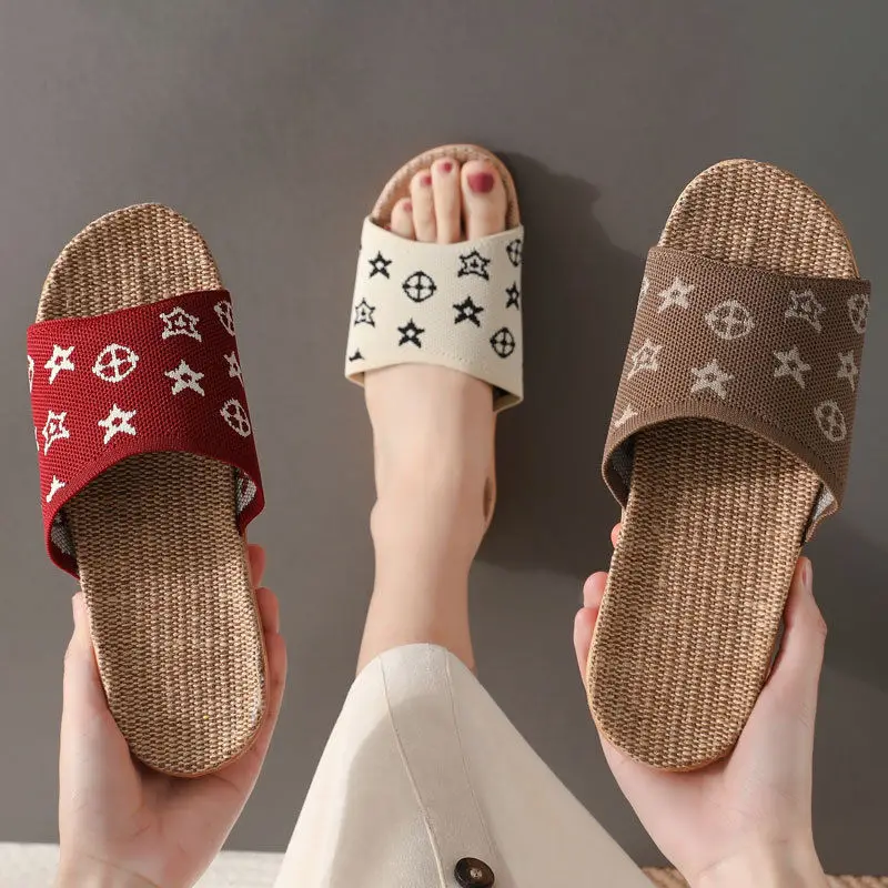 Suihyung Summer Home Shoes Casual Flax Slippers Women Anti-slip Linen Sole Slides  Female Flat Sandals Couple Indoor Flip Flops - AliExpress