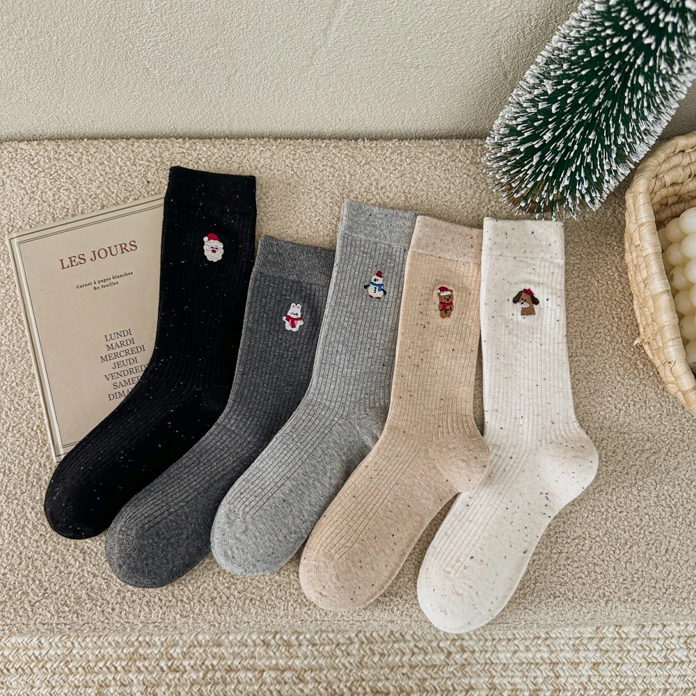 Niedliche Cartoon-Tier-Socken mit Polka Dots und Schneemann-Stickerei, Trendige Damen-Plüschsocken, Weihnachtsgeschenk – Detail 6