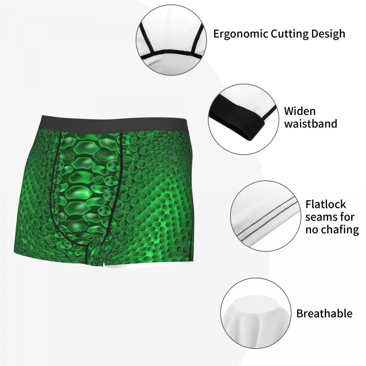 Custom Green Snake Skin Print Underwear Men Breathbale Snakeskin Texture Boxer Briefs Shorts Panties Soft Underpants For Homme 5