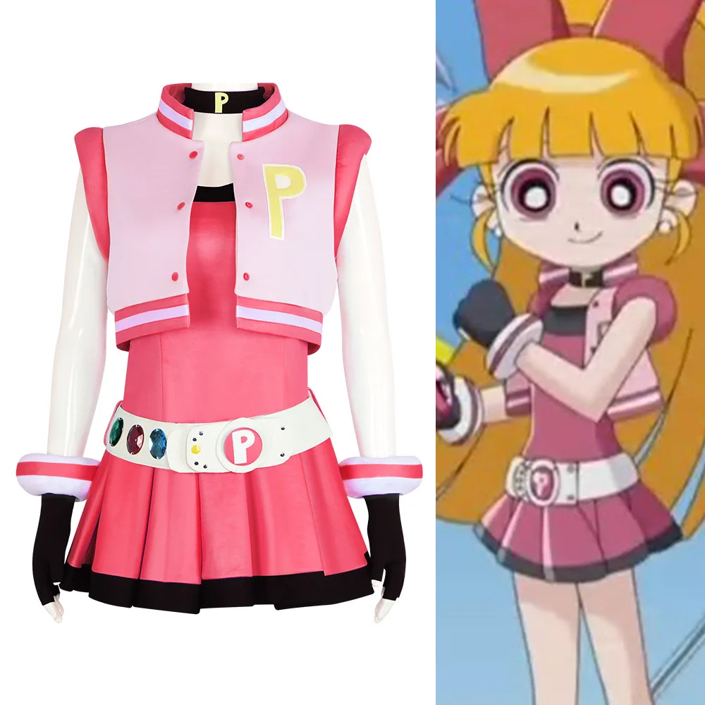 The Powerpuff Girls: Blossom | Buttercup & Bubbles Women's Costume Cosplay 14 Powerpuff Girls Blossom Costume with Belt