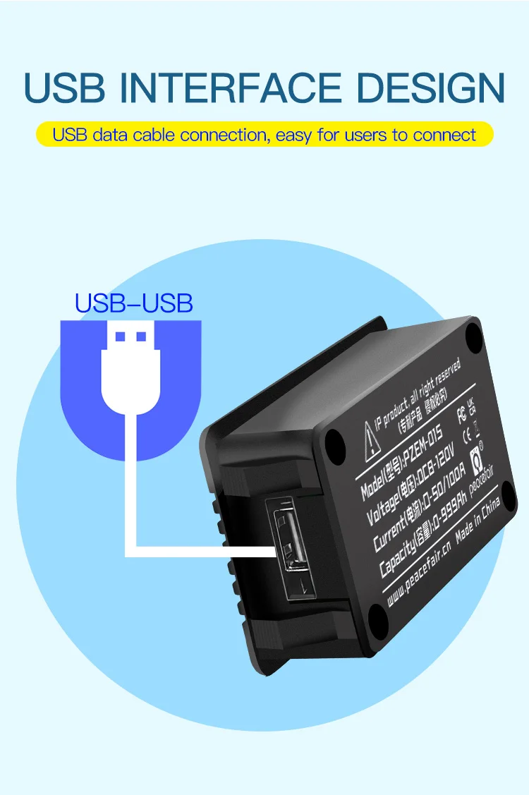 PZEM-015 Batterie-Coulometer Coulomb-Messgerät Batteriekapazitätstester 50A 2m USB Lithium-Batterie-Monitor Automobil-Batterietest – Detail 10