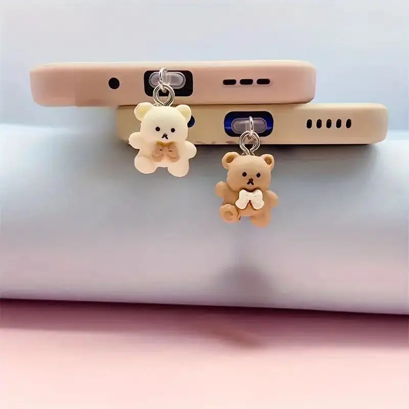 2pcs/Set Cartoon Bear Mobile Phone Dust Plug for IPhone Type-C Couple Dust Plug Accessory Decoration