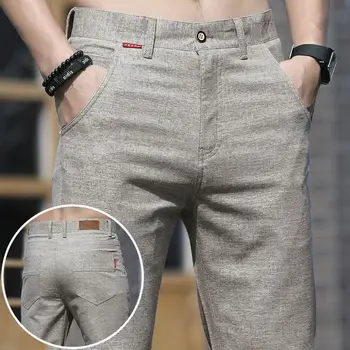 Pantaloni dritti da uomo in lino sottile primavera estate streetwear moda nuove tasche casual da lavoro pantaloni versatili da uomo slim di grandi dimensioni 1
