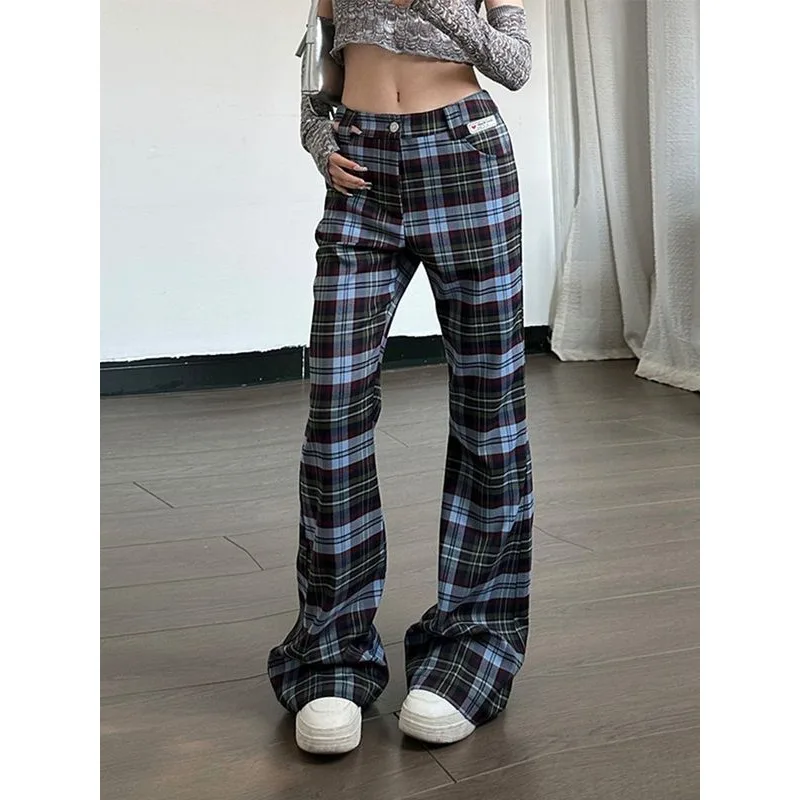 Deeptown Vintage Y2k Plaid Pants Woman Coquette Striped Streetwear Flare Trousers Japanese Harajuku Baggy Koran Spring Casual