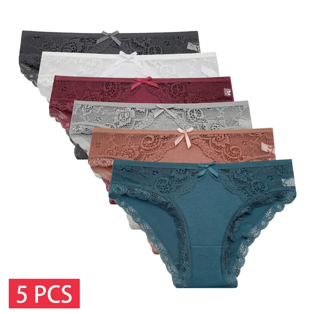 5 pièces/ensemble nouveauté taille basse dames Sexy dentelle culotte caleçon culotte pour femmes Lingerie coton slips 1