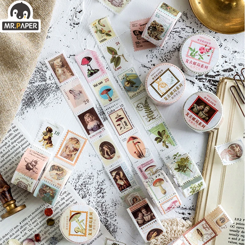 

Mr.paper 8 Style Post Office Washi Tape Creative Stamp Tearable Hand Account Material and Paper Tape Decorative Tape