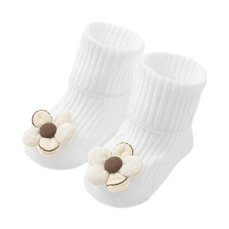 

Y1UB Trendy Baby Flower Socks Warm Newborns Floor Socks Middle Tube Anti Slip Socks