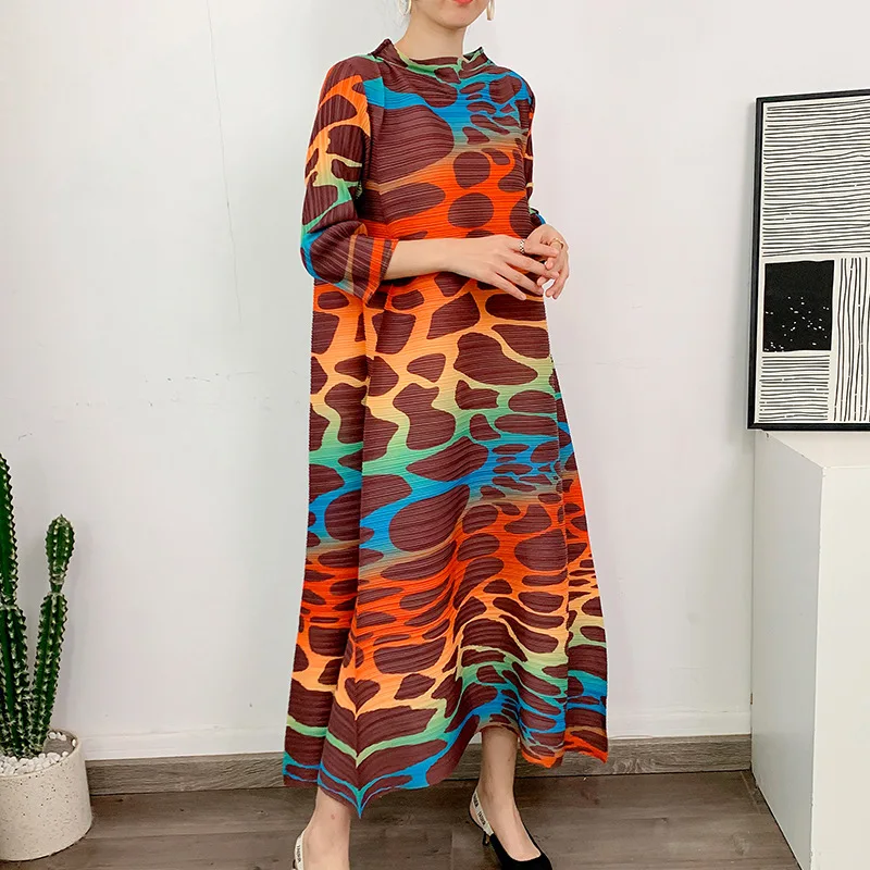 Fashion Geometric Printed Pleated Maxi Dress Contrast Color Loose Elegant  Festival Dresses for Women 2024 New Clothing Summer - AliExpress 200000345
