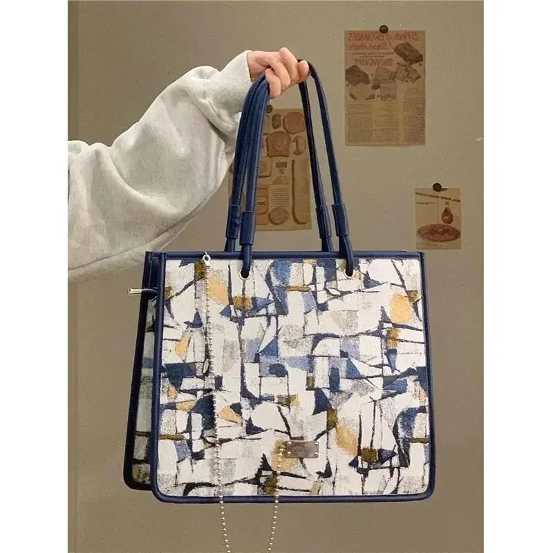 

Модная Сумка-тоут через плечо с масляной живописью для женщин большой емкости, идеально подходит для переноски в школу или рабочие сумки через плечо