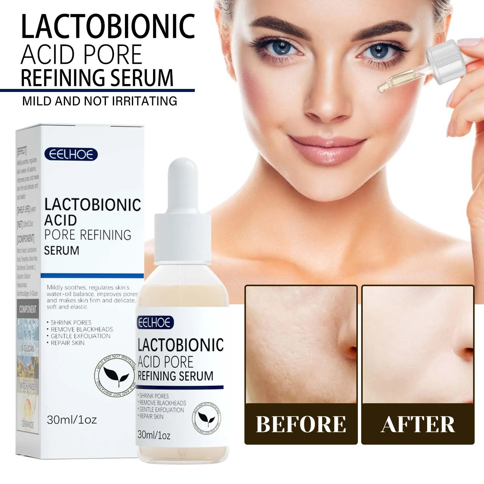 

Lactobionic Acid Pore Shrink Face Serum Hyaluronic Acid Moisturizing Nourish Smooth Pores Repair Essence Firm Korean Cosmetics