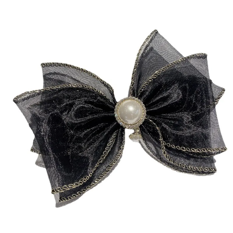 Dropship Summer New Pearl Pendant Big Organza Bow Hair Clip Fashion Hair  Accessory Women's Large Ribbon Bow Hairpin Head Back Top Clip to Sell  Online at a Lower Price